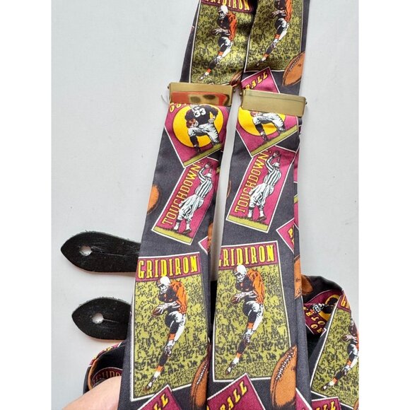 Vintage ADDICTION Football Themed Silk Adjustable Elastic Leather Suspenders - Picture 5 of 11